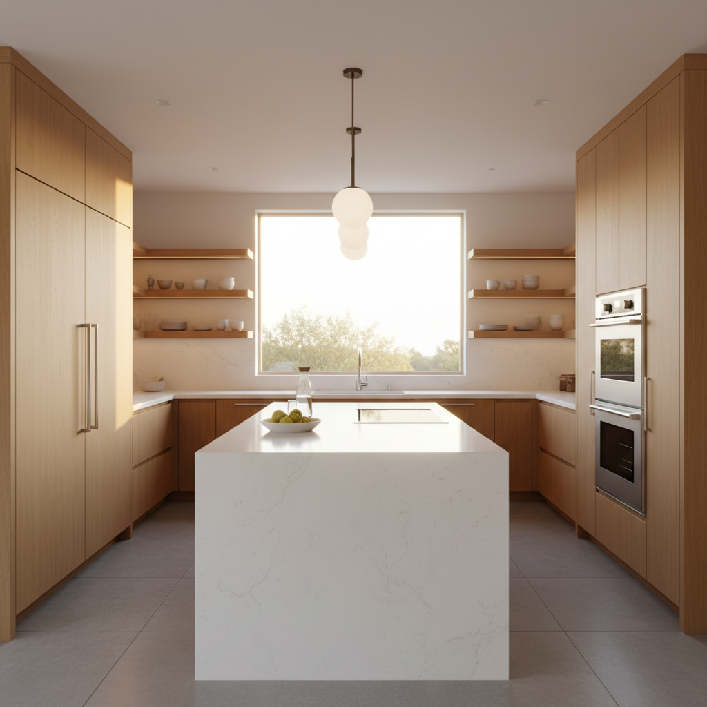 Premium Redwood City kitchen with integrated Sub-Zero refrigerator